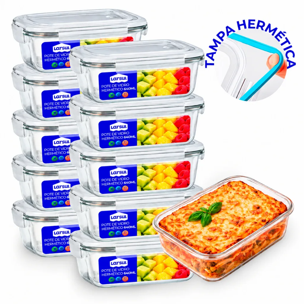 Conjunto de Potes de Vidro Herméticos 370ml e 640ml - Kits com 2, 3, 5 ou 10