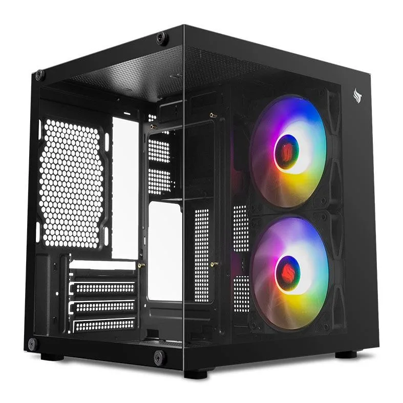 Gabinete Gamer Aquário Pichau Atom X Mini-Tower, Lateral de Vidro, 2 Fans, Preto
