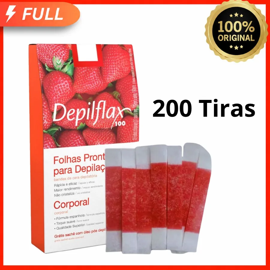 200 Tiras de Cera Depilatória Facial Morango (100 Pares) para Sobrancelha e Buço - Depilflax
