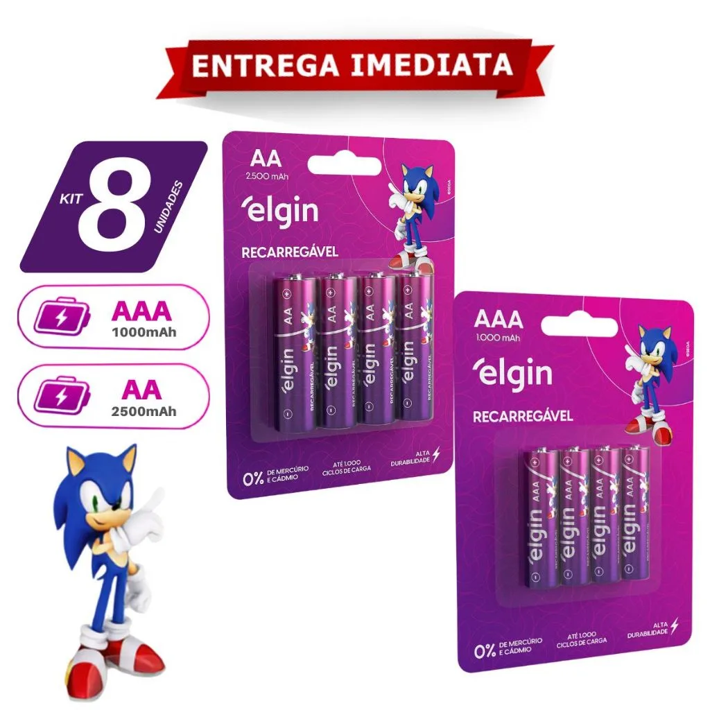 Pilha Recarregável Elgin AAA e AA