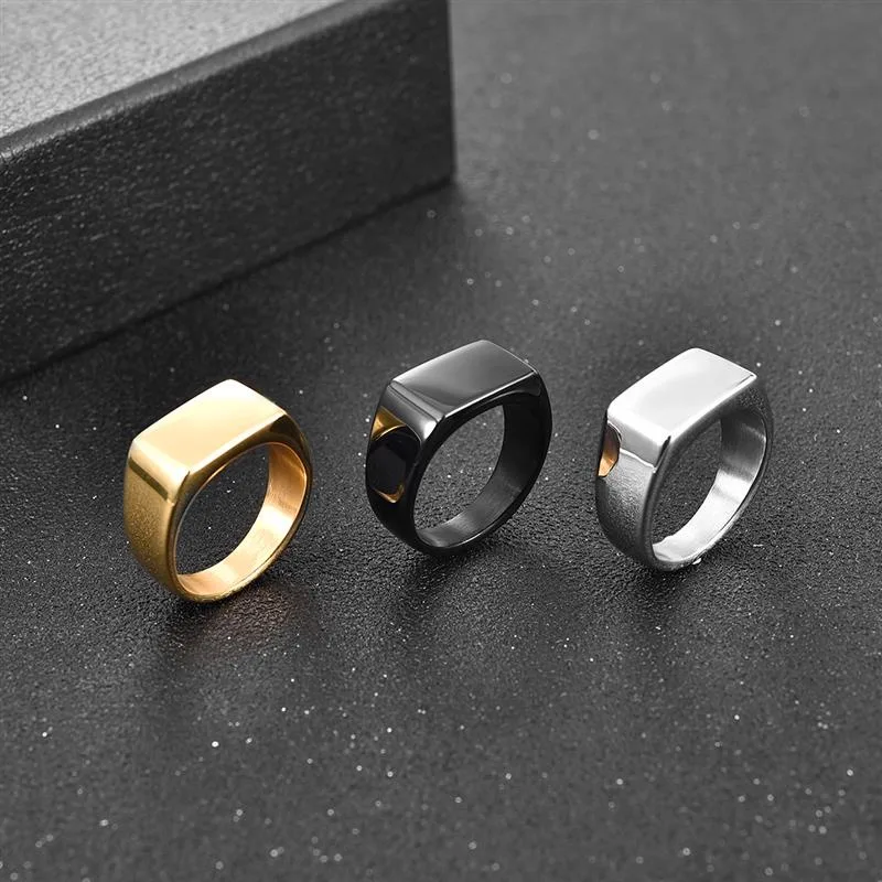 Anel Masculino Quadrado Aço 316L - Dourado, Prata ou Preto
