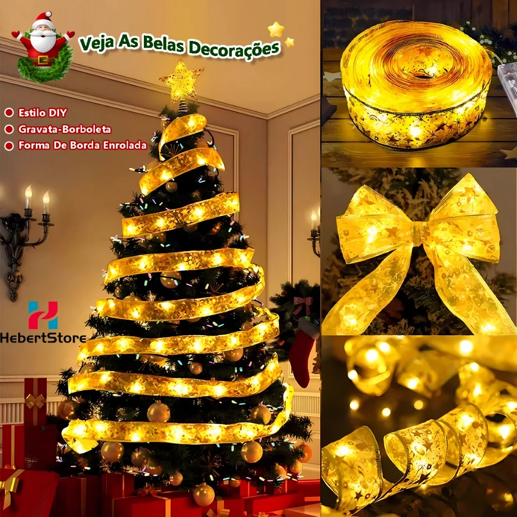 Árvore de Fita LED de Natal 2 m ou 10 m - Luzes de Decoração