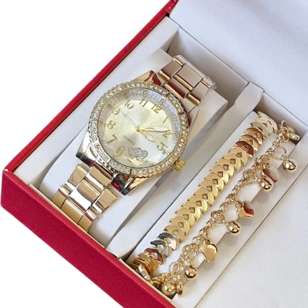 Relógio de Pulso Feminino Quartzo Analógico com Pulseira e Caixa para Presente