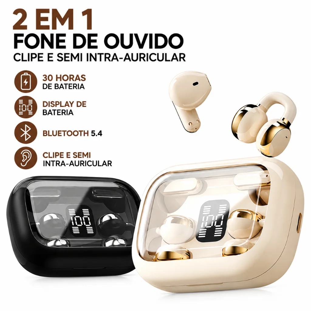 Fone de Ouvido Bluetooth 5.4 Sem Fio TWS com Display LED