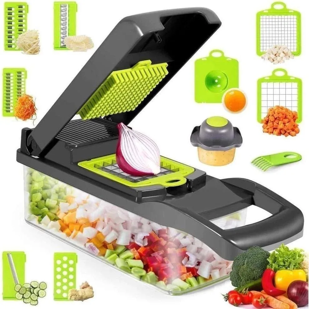 Fatiador de Cozinha Multifuncional em Aço Inox 16 em 1 ou 3 em 1 para Legumes e Frutas