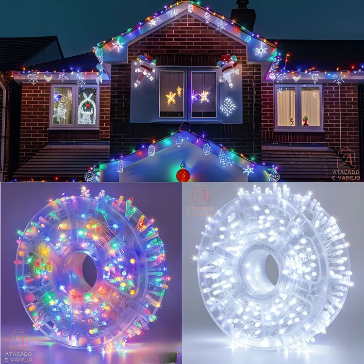 Pisca-Pisca de LED 50 Metros, 8 Modos, Colorido e Branco - Bivolt