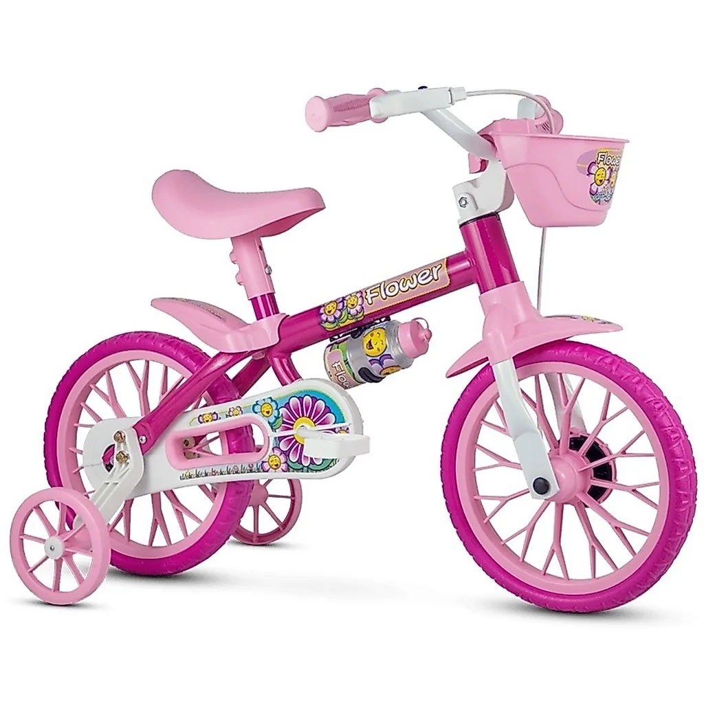 Bicicleta Infantil Aro 12 Nathor com Rodinha e Cestinha, Freio Tambor - Menina de 90cm a 1m