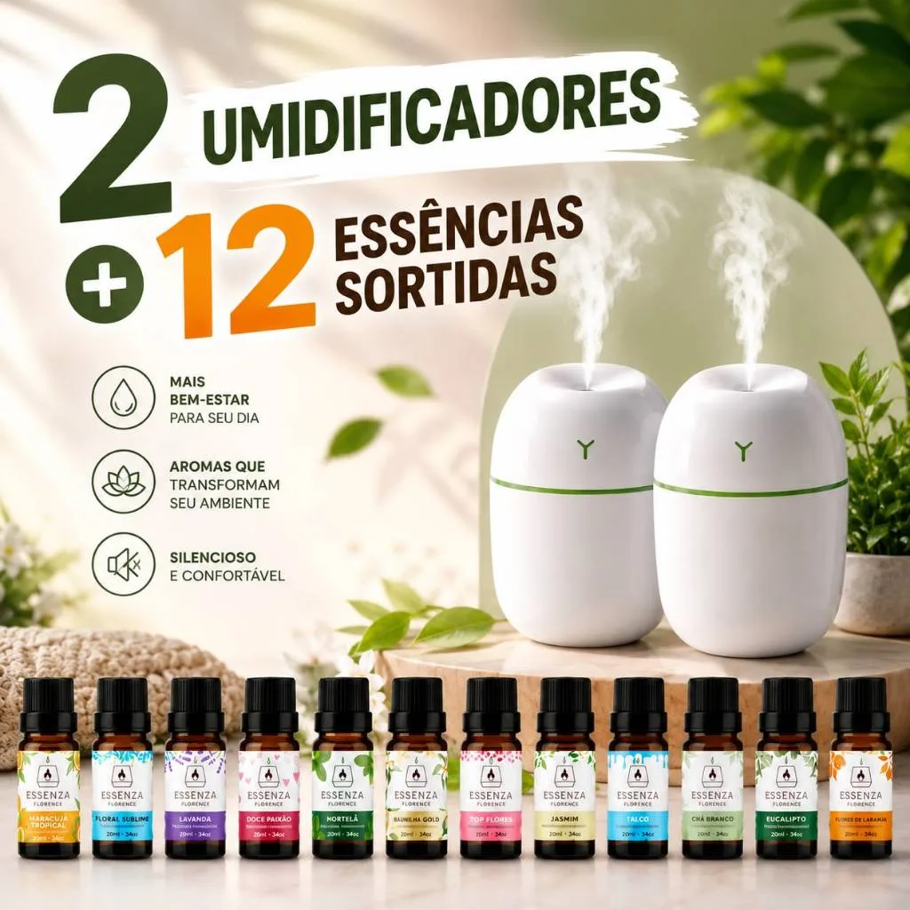 Kit Essências 20ml + Umidificador - Aromas para Casa