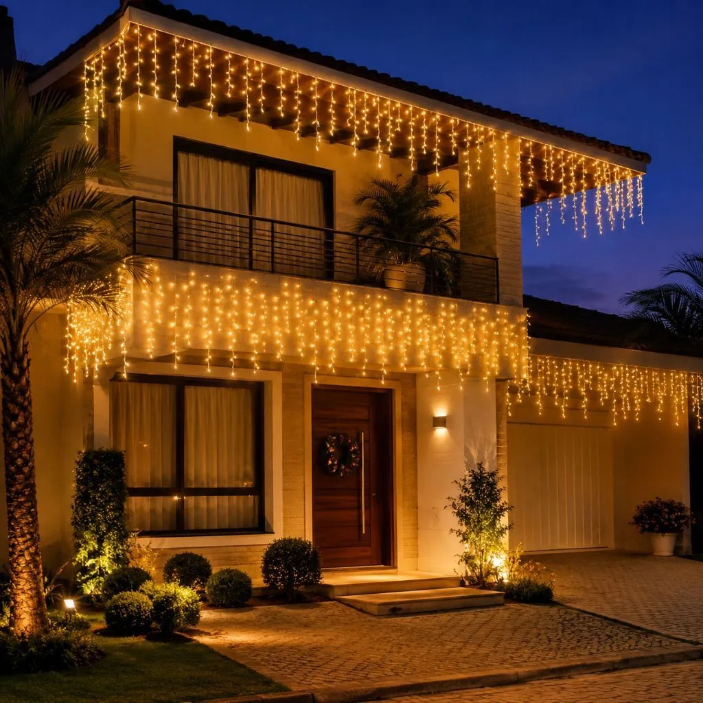 Cascata 400 LED's 10 Metros, Fixa ou 8 Funções, 110V/220V - Decoração Interna ou Externa