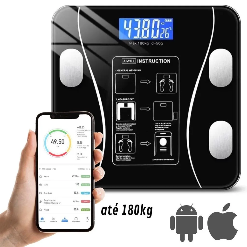 Balança Corporal Bioimpedância Bluetooth
